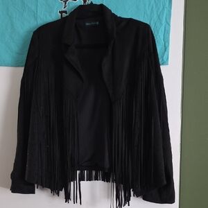 Chic Black Fringe Blazer